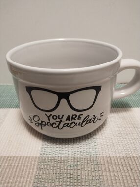 White Ceramic Mug with Black Eyeglasses Graphic and "You Are Spectacular" Text
